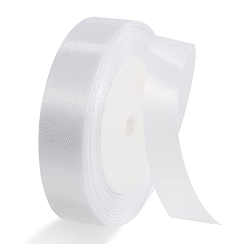 22m x 2cm Satinband Weiss, Doppelseitig Schleifenband Dekoration Hochzeit Geschenkband Weiß Geschenkband Weiss für Hochzeit Party