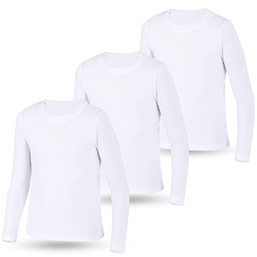 LOREZA ® 3er Pack Kinder Jungen Mädchen Uni Langarm Langarmshirt Unterhemden (104-110 (4-5Jahre), Weiss)