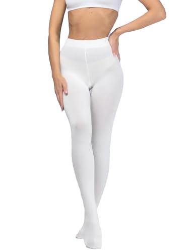 Moveworld ST06 Damen Thermo Strumpfhose, 580D in Farbe Weiß mit Fuß für Eiskunstlauf, Gardetanz, Funkenmariechen und Mehr