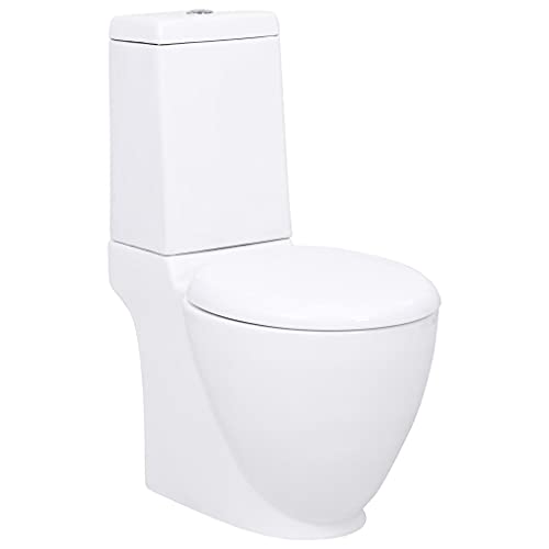 vidaXL WC Keramik Toilette Badezimmer Rund Senkrechter Abgang Soft-Close-Mechanismus Toilettensitz WC-Sitz Absenkautomatik Bad Weiß