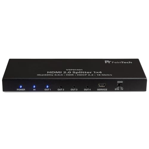 FeinTech VSP01401 HDMI 2.0 Splitter 1 auf 4 Verteiler Ultra-HD 4K@60Hz YUV 4:4:4 HDR HDCP 2.2 EDID 18 Gbps