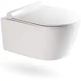 VILSTEIN Hänge WC, Wand WC Spülrandlos, Toilette ohne Spülrand, Randlos Tiefspüler, Spülrandloses WC, Komplettset Toiletten Hängend inkl. WC-Sitz mit Absenkautomatik, 50 x 36 cm