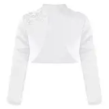 iEFiEL Kinder Bolero Schulterjacke Jäckchen Mädchen Bolero Jacke Festlich - Langarm Weiß Ivory zum Kommunionkleid Taufkleid Wa Weiß 134-140