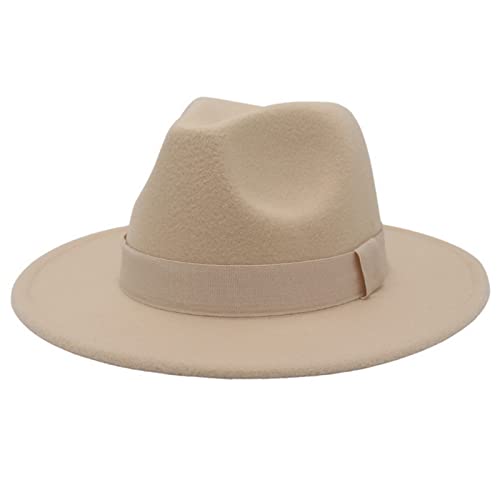 Faringoto Kaschmir-Filz-Hüte für Damen und Herren, breite Krempe, modisch, quadratisch, mit großer Krempe, beige, M
