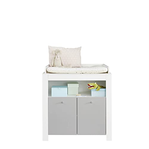 trendteam smart living - Pia - Kommode - Hellgrau/Weiß - Wickeltisch inkl. Wickelaufsatz - (BxHxT) 96 x 103 x 69 cm - mit 1 offenen und 2 geschlossenen Fächern - verstellbarer Einlegeboden