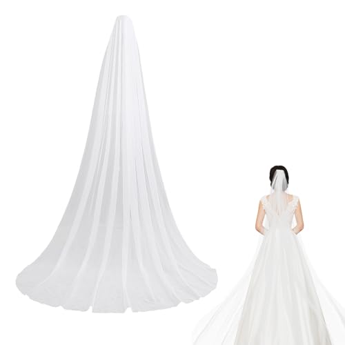 Hochzeit Brautschleier Lang Einlagiger Braut Hochzeitsschleier Kathedralen Tüll mit Kamm Weiß Weicher Tropfenschleier für Braut Hochzeits Haarschmuck Brautkleid Schleier (300 cm)