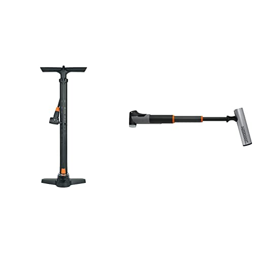 SKS GERMANY AIR-X-Press 8.0 Standpumpe, schwarz, 600 mm & SUPERSHORT Minipumpe für Fahrräder (Fahrradpumpe mit Teleskopfunktion, abnehmbares Aluminiumrohr und ergonomischer T-Griff), Silber