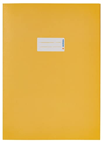 HERMA 5521 Heftumschlag A4 Papier Gelb, Hefthülle mit Beschriftungsfeld aus kräftigem Recycling Altpapier & satten Farben, Heftschoner für Schulhefte, farbig