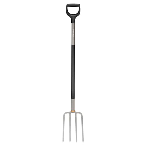 Fiskars Spatengabel für Harte, steinige Böden, Mit 4 Zinken, Länge: 132 cm, Hochwertiger Borstahl, Grau/Schwarz, Ergonomic, 1070679