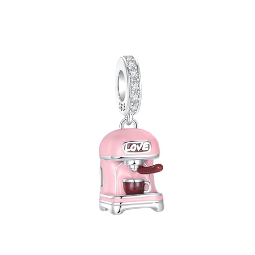 BIZK Kaffeemaschine Charm Anhänger für Armband 925 Sterling Silber Charm Bead Pendant für Europäische Armbänder und Halsketten