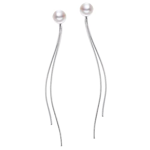 Silber 925 Lange Quasten Ohrringe Ohrstecker Damen, Silber 925 Ohrringe Ohrstecker überzogene Perlen Ohrstecker Tropfen Ohrringe Lange Ohrringe für Damen Women Girls