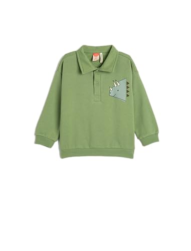 Koton Babyboy Polo Neck Sweat Buttoned Long Sleeve Dinosaurs Printed Brushed Interior Cotton