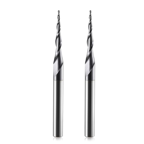 HOZLY Kugelkopffräser Konische CNC Fräser Kugelfräser 2 Stück, R0.5 Spiralnutfräser Bit 6mm Schaft 2 Flöten Schaftfräser HRC55, 0,5mm Radius CNC Schnitzbits mit AlTiN Beschichtung für 2D /3D Gravu