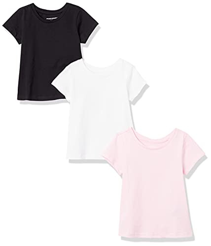 Amazon Essentials Mädchen Kurzärmelige T-Shirts, 3er-Pack, Weiß/Schwarz/Rosa, 8 Jahre