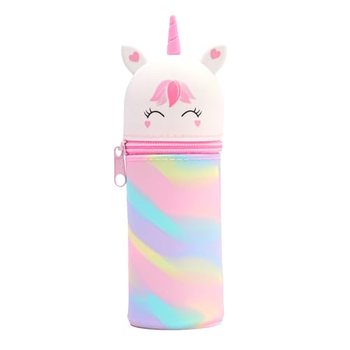 NICEIN Kawaii Einhorn Federmäppchen,2-in-1 Stand Mäppchen mit Reißverschluss,Niedliches Cartoon Tier Federmappe,Federtasche für Schülerin Teenager Mädchen,Pencil Case,Aesthetic Schulbedarf (Tarnweiß)