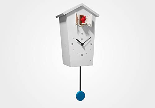 KOOKOO BirdHouse weiss, Moderne Design Kuckucksuhr, mit 12 Vogelstimmen oder Kuckuck, Aufnahmen aus der Natur