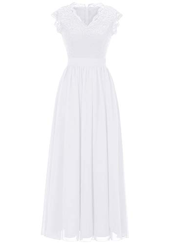 Dressystar Damen Spitzenkleid Abendkleid Lang Elegant für Hochzeit Party Kleid Cocktailkleid Konfirmationskleider Weiß M