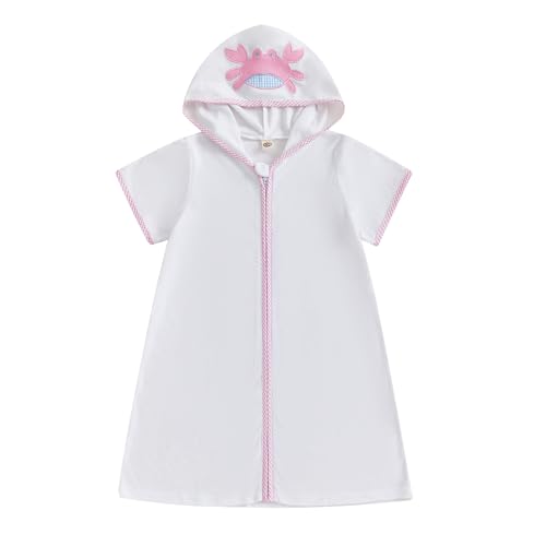 woshilaocai Kleinkind Baby Schwimmen Cover Up Jungen Mädchen Frottee Kapuze Reißverschluss Abdeckung für Badebekleidung Sommer Strand, Krabbenrosa, 4-5 Jahre