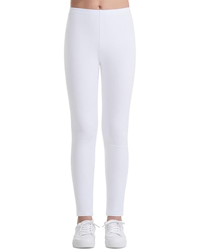 Auranso Leggings Mädchen Sport Baumwolle Kinder Hosen Lange Blickdicht 122-128 Weiß