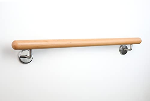 Holz-Handlauf Set mit halbrunden Abschlüssen und Haltern 50-290cm am Stück (Buche, 100cm)