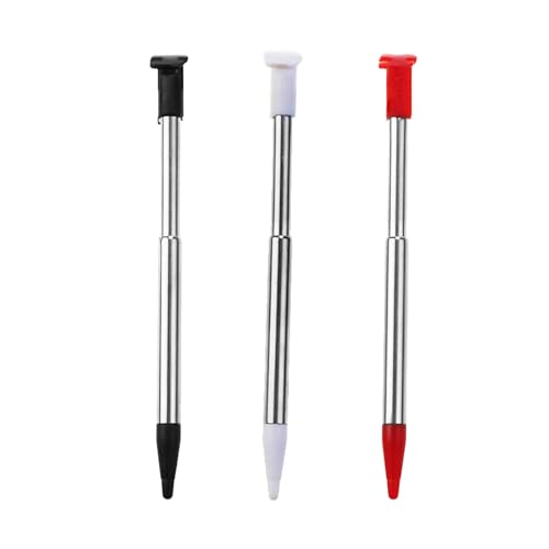 New2DSXL Extra Stylus Teleskop-Metall-Touchpen Pack 3 Farben Set Ersatz für neue 2DSXL 2DSLL 2DS XL/LL Konsolen, Schwarz/Weiß/Rot Teleskopstift Touchpen 3 Stück Zubehör