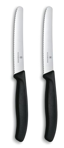 Victorinox Swiss Classic 2er Set Gemüsemesser mit Wellenschliff, 11 cm Klinge, Rostfrei, Swiss Made, schwarz