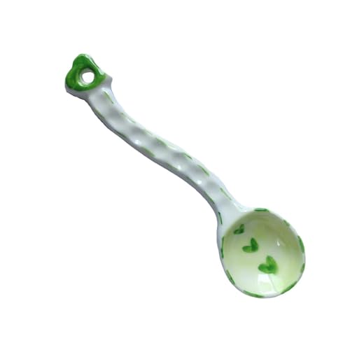 Löffel, 2 Stück süße Keramik-Suppenlöffel, einzigartiger Biegegriff, kleiner Löffel, Dessertlöffel, perfekt for Frühstück, Kaffee, Desserts, für Home Kitchen Restaurant(Color:Green)