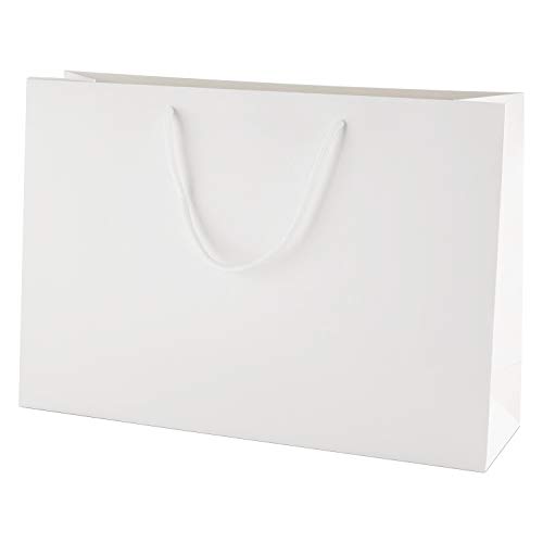 Thepaperbagstore 10 Weiße Mittelbreit Matt Luxus-Boutique-Papiertüten für Geschenke oder als Tragetaschen mit Seilgriffen - 350x100x240mm