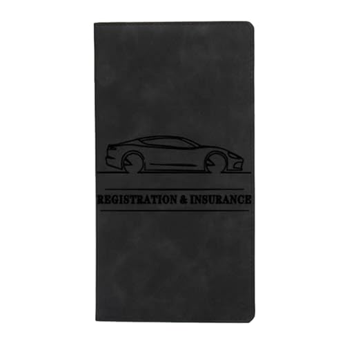 Kfz-Registrierungs- und Versicherungskartenhalter | Leder-Papierschein Kartenhalter – PU-Leder-Brieftaschen-Etui Organizer für Führerschein, Schlüssel, Visitenkarte, Quittung, Schwarz, Refer to