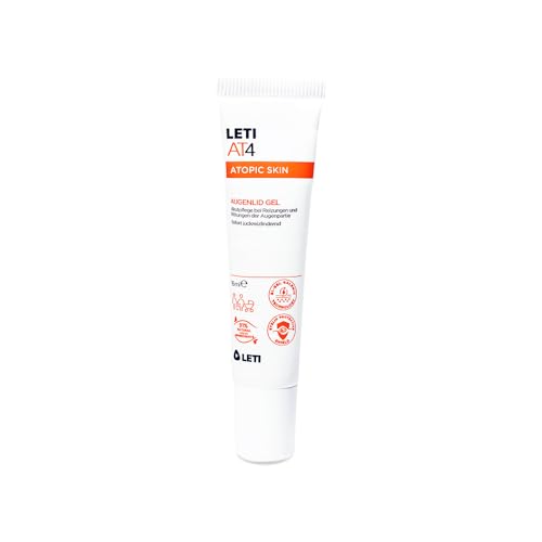 LETI AT4 Augenlid Gel – Die Sofort-Pflege bei trockener oder gereizter Augenpartie, lindert Juckreiz und reduziert Schwellungen um das Auge, feuchtigkeitsspendend, auch bei Lidekzemen, 15 ml