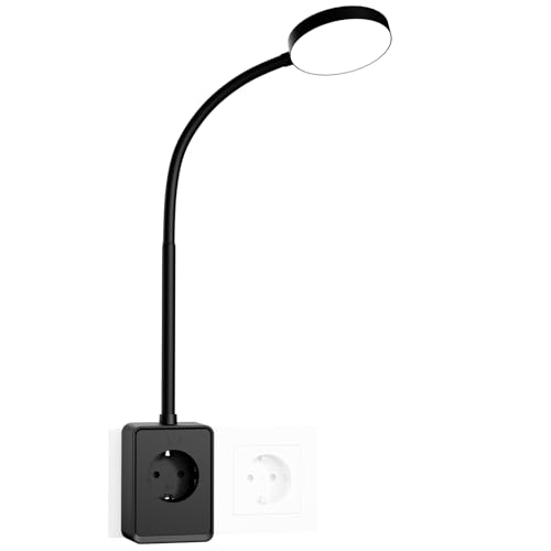 ENUOTEK LED Wandlampe Dimmbar Schwarz mit Stecker und Steckdose, LED Steckdosenleuchte Schlafzimmer Leseleuchte Wand, 3000K 4000K 6000K Lichtfarben Einstellbar, mit Typ C und USB Ladeanschluss