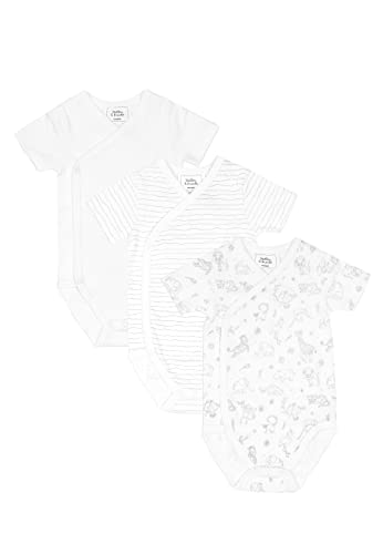 Stellou & friends Baby 100% Bio-Baumwoll Wickelbody 3er Set, kuschelweiche und hochwertige Kinder Kleidung für Jungs und Mädchen mit schönen Prints Kurzarm Weiß 86-92