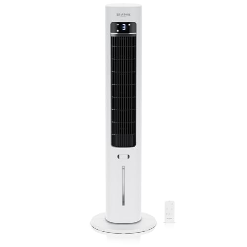 Brandson - Turmventilator mit Wasserkühlung 5 in 1 - Display - Preisträger 2025 - Verdunstungskühler - Luftkühler - Ventilator - mobile Klimaanlage ohne Abluftschlauch - leise - 3L Wassertank