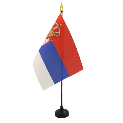 AZ FLAG - Tischflagge Serbien - 15x10 cm Goldene Splitze - Serbische Tischfahne 10 x 15 cm - Flaggen