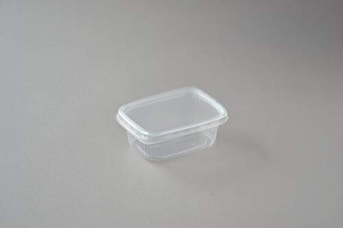 250 Stück Feinkostbecher mit Deckel, 200 ml eckig transparent Verpackungsbecher Salatbox Rechteckbecher Salatschalen