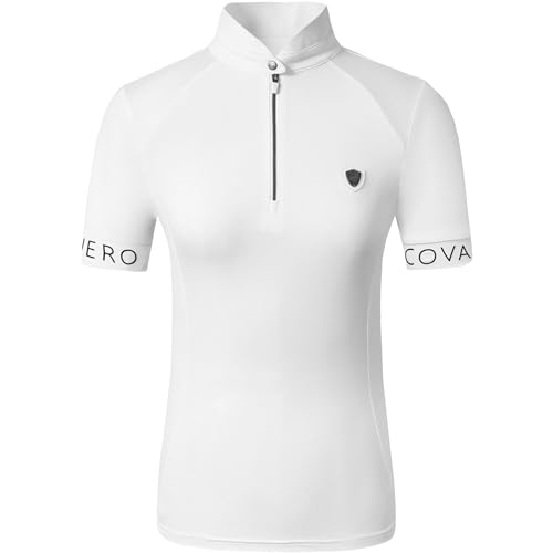 Covalliero - Damen Turniershirt Competition – Kurzarmshirt mit Stehkragen – Reitshirt aus Piquéstoff – Shirt mit tailliertem Schnitt – Sport-Shirt – Reitbekleidung in Weiß – Größe S