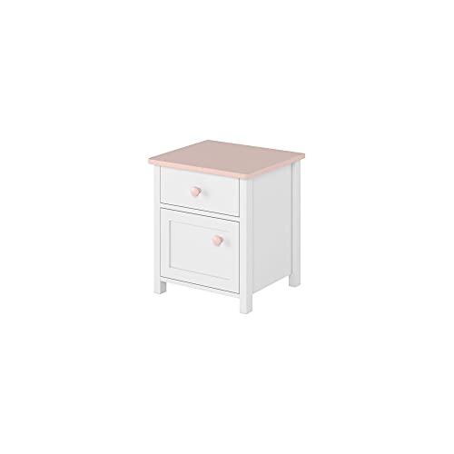 Furniture24 Nachttisch Luna LN7 Nachtschrank Nachtkästchen mit Tür und Schublade Alpinweiß/Rosa Mädchenzimmer Kinderzimmer