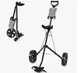 joukares Golf Push Cart, Faltbarer Golfwagen 3 Räder, Push Golf Trolley mit Fußbremsmechanismus, T-Halter, Scorekarte, Golf Scorer und Ballhalterung, leicht zu öffnen und zu schließen, Weiß