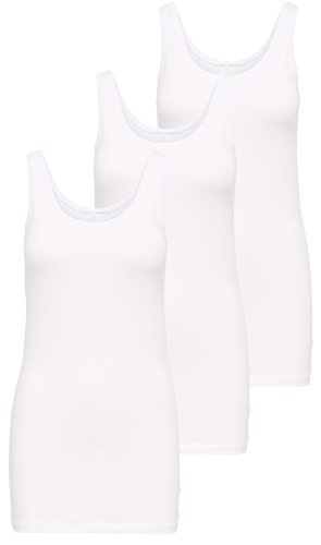 ONLY 3er Pack Damen Basic Tops Tank Top weiß lang 15201465 (XL, Weiß (WHITE))