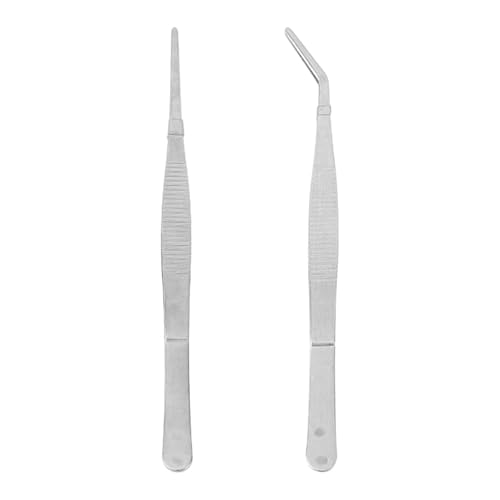 2 Stück Pinzette Basteln - Gebogene Pinzette und flacher Spitze gerade Pinzette aus 14 cm Edelstahl Profi Rutschfest Lang Set für Elektronik, Laborarbeiten, Basteln, Reparieren, Pflanzentriebe