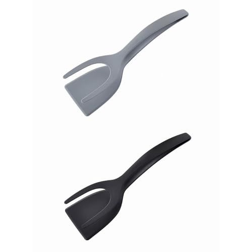 Eierspatel,2 PCS 2 in 1 Spatel und Zange Spiegeleier Wender aus Nylon Pfannenwender Zange Wendespatel Zange Egg Spatula Flipper Tongs Küchen Werkzeug für Toast Kuchen