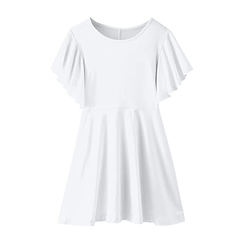 iOoppek Adventskalenderbuch 12 Jahre Ärmel Chiffon Schleife Schaukel Plissee Soild Hochzeit Prinzessin Dresse Klein Mädchen (White, 11-12 Years)