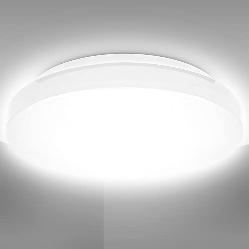 B.K.Licht - Deckenlampe für das Bad mit neutralweißer Lichtfarbe, IP44, 12 Watt, 1200 Lumen, LED Deckenleuchte, LED Lampe, Badlampe, Badezimmerlampe, Küchenlampe, Feuchtraumleuchte, 28,8x7 cm, Weiß