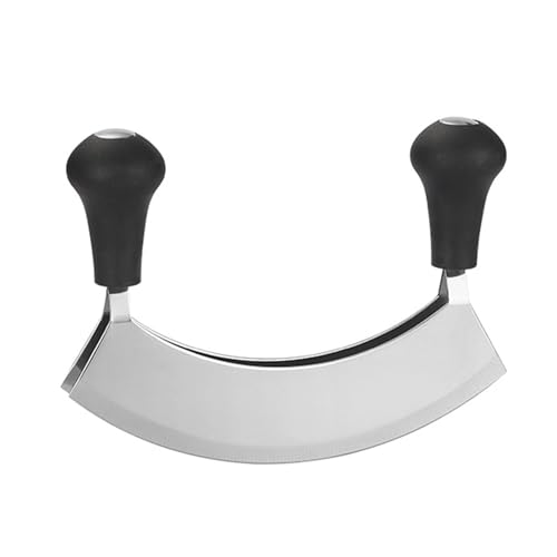 Wiegemesser, Kräutermesser, Biegemesser, Wiegemesser Zweischneidig, Klinge für Kräuter, Gebogener Kräuter Zerkleinerer, 17cm Kräuter und Pizzaschneider zum Zerkleinern von Kräutern and Gewürzen