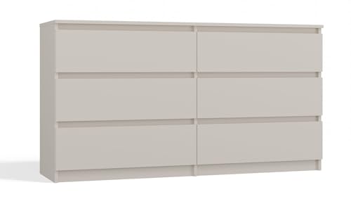 CDF Kommode Malwa M6 140 | Farbe: Kaschmir (beige) | Schrank für Dokumente, Kleinigkeiten | Ideal für Wohnzimmer, Schlafzimmer, Kinderzimmer, Jugendzimmer und Büro | 6 geräumige Schubladen