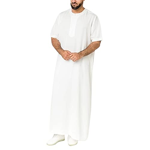 BIBOKAOKE Muslim Robes Herren Kontrastfarben Thobe Middle East Saudi Arab Islamic Dress Langes Hemd Pocket Roben Kleider Ramadan Muslim Prayer Dress Middle East Islamic Clothing für Männer