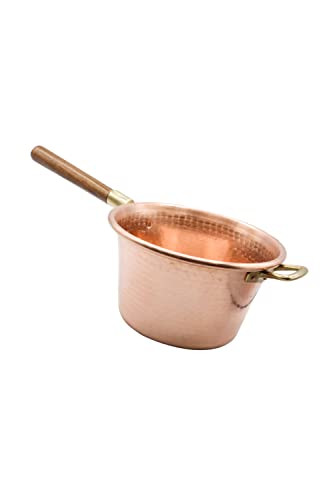 CREARTISTIC 100% Made in Italy kupfertopf - Kessel aus massivem Kupfer 23 cm - für Polenta - mit Holzgriff - Marmeladetopf - Handgehämmert – Handarbeit - Topf für Käse und Gebäck - für 2 Personen