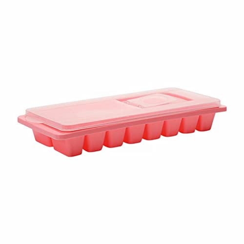 Kombiniert 16 Gitter Kunststoff Eisgitter Eisherstellung mit Abdeckung Eiswürfelbox Küche Eis Aufbewahrungsbox Moderne Eiswürfelform (Red, One Size)