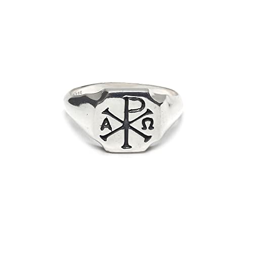 Echtes Sterling Silber herren Ring Chi Rho Alpha Omega massiv punziert 925 (71 (22.6))