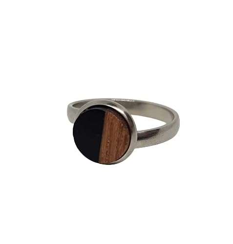 geRaspel Fingerring mit Kunstharz - Holz Cabochon und Edelstahl, verstellbar Farbauswahl